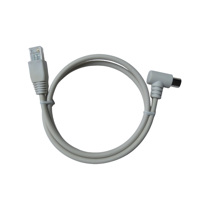 Cordon balun coudé rj45 / iec 9,52 mm mâle - blanc - connecteur rj45 blindé - 2M