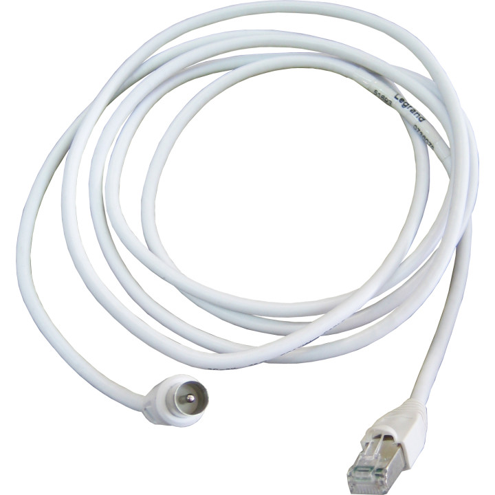 Cordon balun coudé rj45 / iec 9,52 mm mâle - blanc - connecteur rj45 blindé - 2M