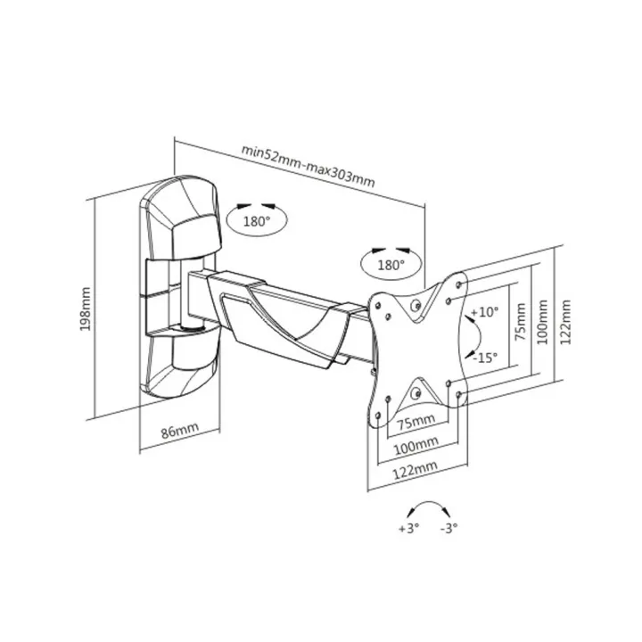 Support Mural Inclinable Orientable Pour Écran Tv De 13 À 27″