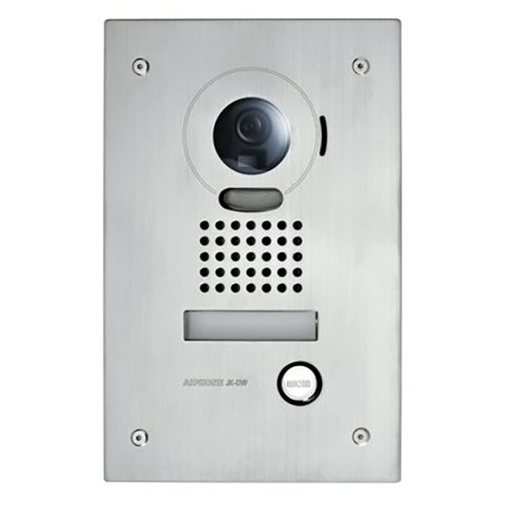 Platine vidéo inox encastrée avec porte-étiquette rétro-éclairé, IP54 et IK07