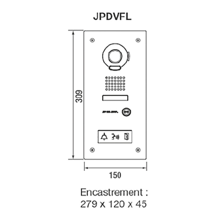 Platine vidéo inox encastrée, 1 BP, pictos, synthèse vocale pour JP4MED