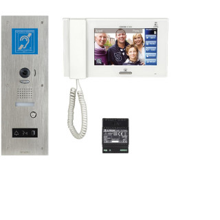 Kit vidéo JP inox encastrée, 1 BP, pictos, synthèse vocale & boucle magnétique