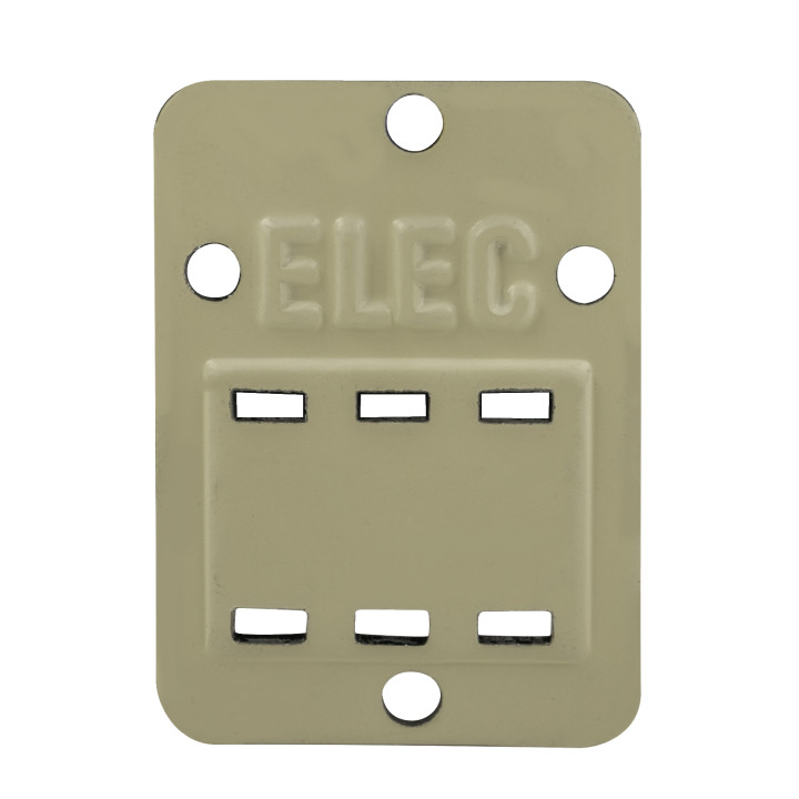 Plaquette alu 25x35 mm estampée ELEC, emplacement pour 3 caractères. 25 pièces