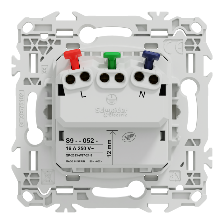 Odace - prise 2P+T affleurante - bornes automatiques - blanc craie