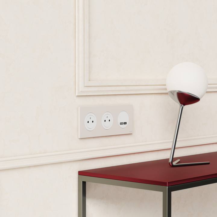 Odace - prise 2P+T affleurante - bornes automatiques - blanc craie