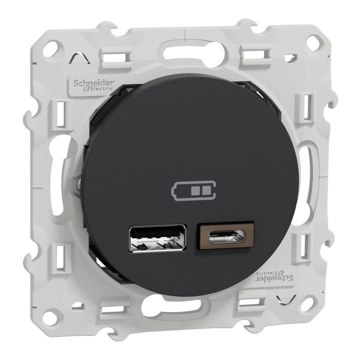 Odace - Prise Usb Double - Type A+C - Anthracite - 5 Vcc - 2,4A
