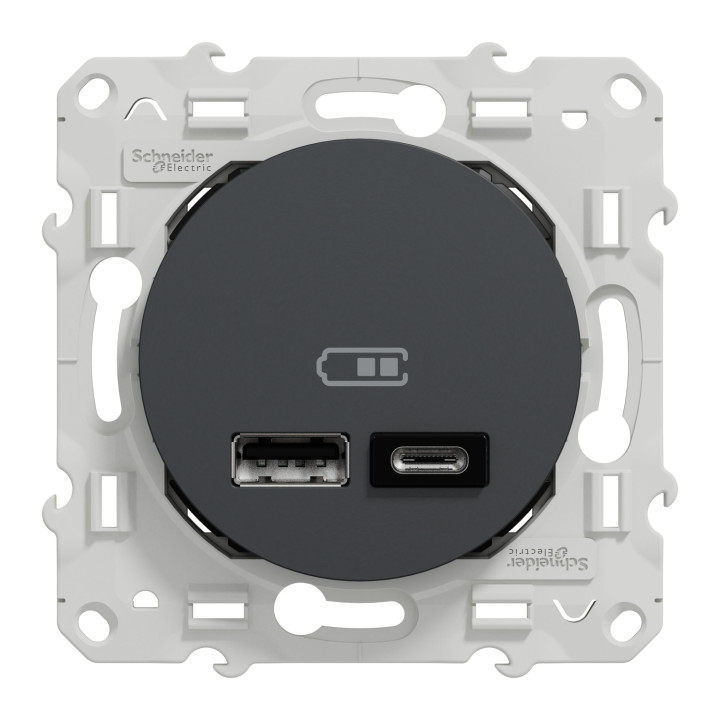 Odace - Prise Usb Double - Type A+C - Anthracite - 5 Vcc - 2,4A