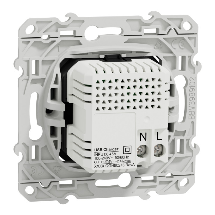 Odace - Prise Usb Double - Type A+C - Anthracite - 5 Vcc - 2,4A