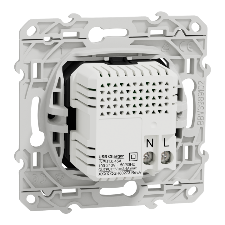 Odace - Prise Usb Double - Type A+C - Anthracite - 5 Vcc - 2,4A