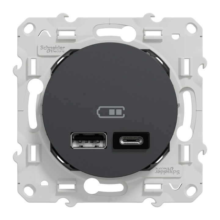 Odace - Prise Usb Double - Type A+C - Anthracite - 5 Vcc - 2,4A