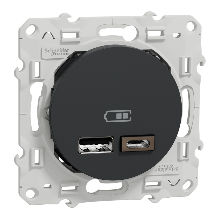 Odace - Prise Usb Double - Type A+C - Anthracite - 5 Vcc - 2,4A