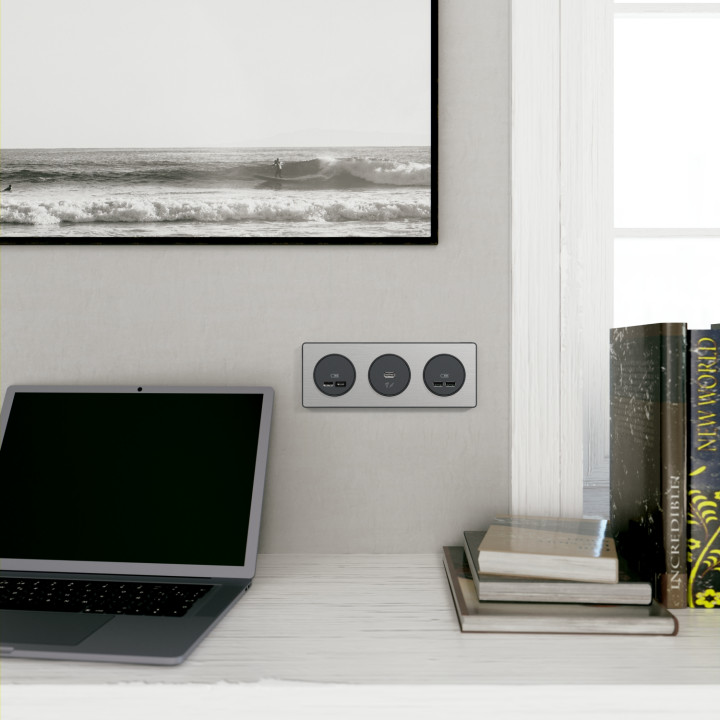 Odace - Prise Usb Double - Type A+C - Anthracite - 5 Vcc - 2,4A