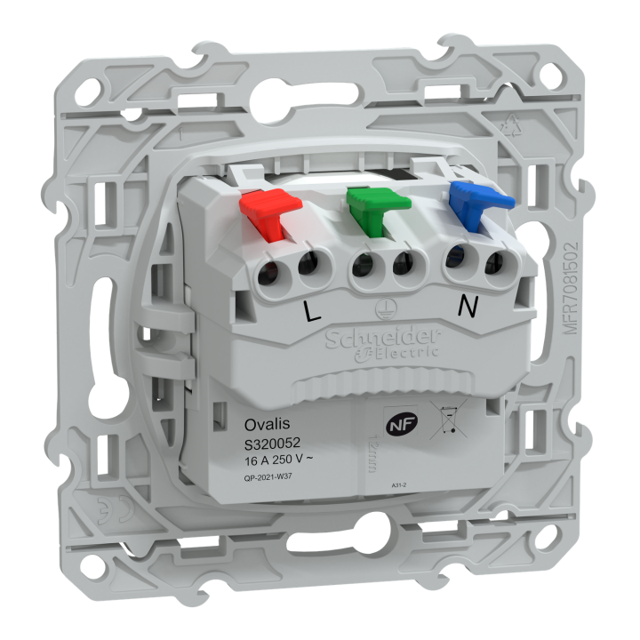 Ovalis - prise de courant 2P+T 16A affleurante - bornes automatiques - Blanc