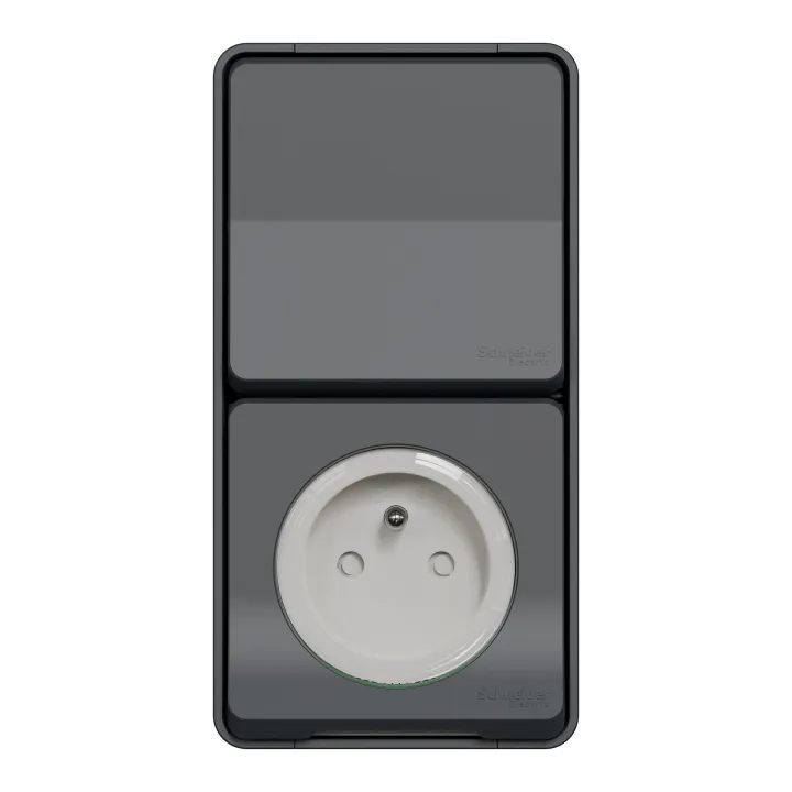 Mureva Styl - Prise Courant 2P+T+Va Et Vient Verti. - Saillie - Ip55 Ik08 - Gris