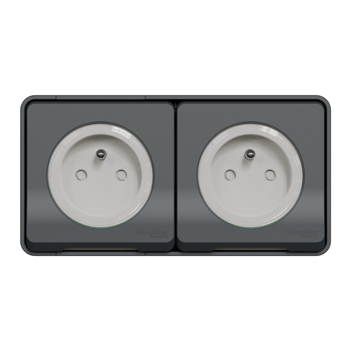 Mureva Styl - Double prise 2P+T précâblée horiz - saillie - IP55 - IK08 - gris