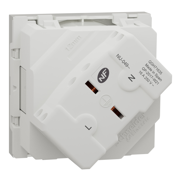 Unica - prise 2P+T - FR - 45° - raccord rapide traversant - Blanc - méca seul