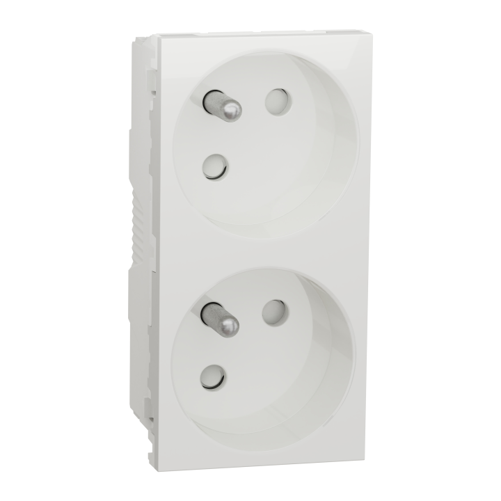 Unica - prise double 2P+T - FR - 45° - connexion rapide - Blanc - méca seul