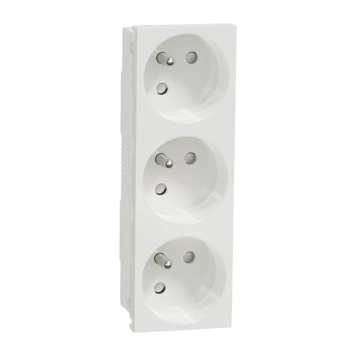 Unica - prise triple 2P+T - FR - 45° - Blanc - méca seul