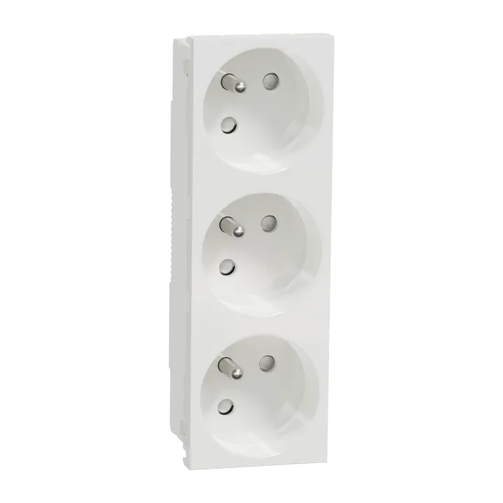 Unica - Prise Triple 2P+T - Fr - 45° - Blanc - Méca Seul
