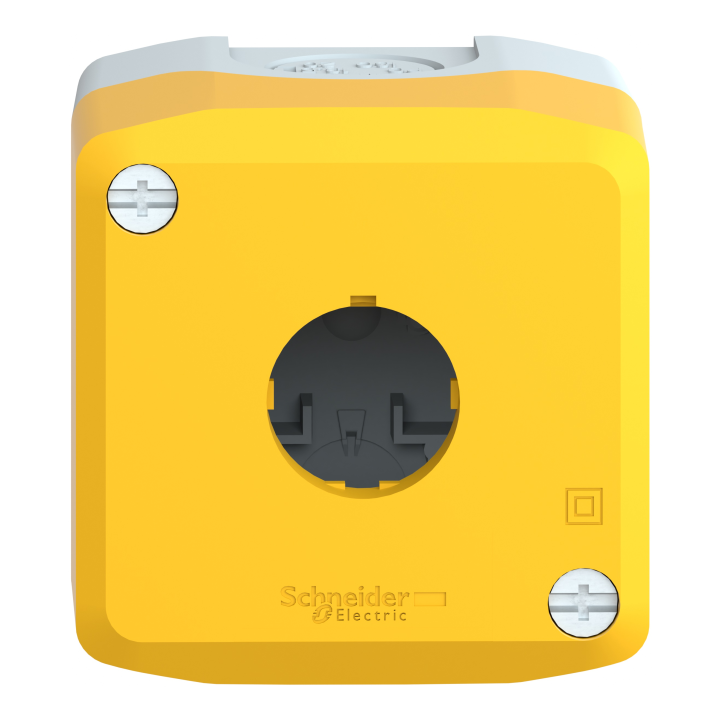 Harmony XAL - boite 1 trou Ø22 - couvercle jaune - fond gris clair