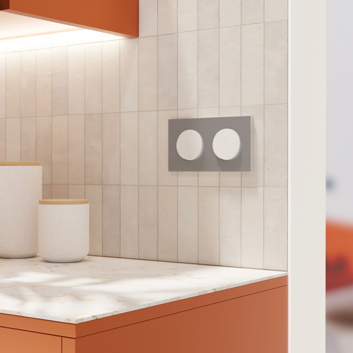 Odace - va-et-vient ou poussoir lumineux LED verte 0,15mA - 10AX - blanc craie