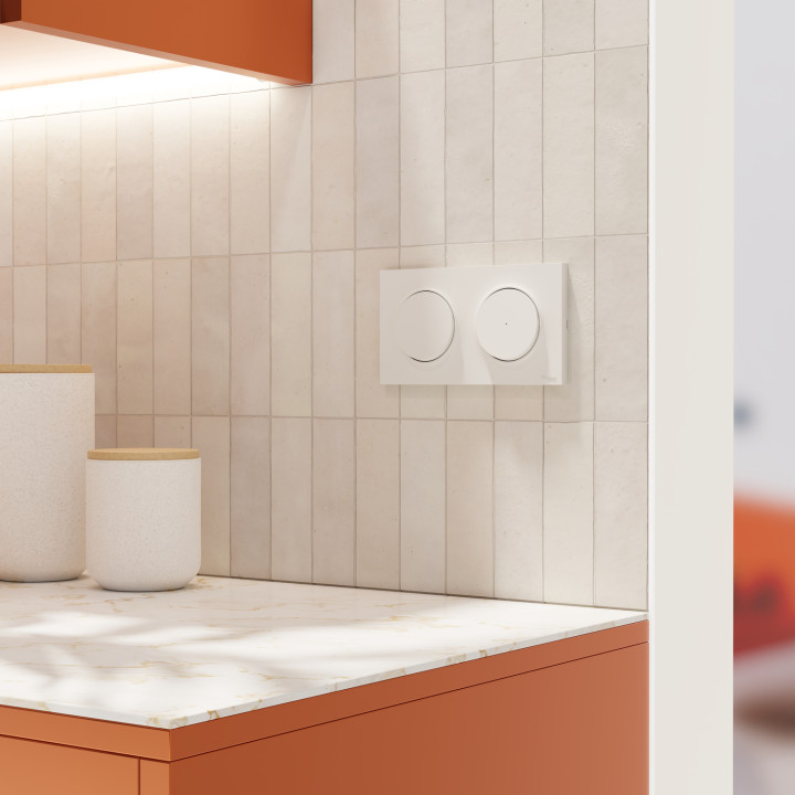 Odace - va-et-vient ou poussoir lumineux LED verte 0,15mA - 10AX - blanc craie