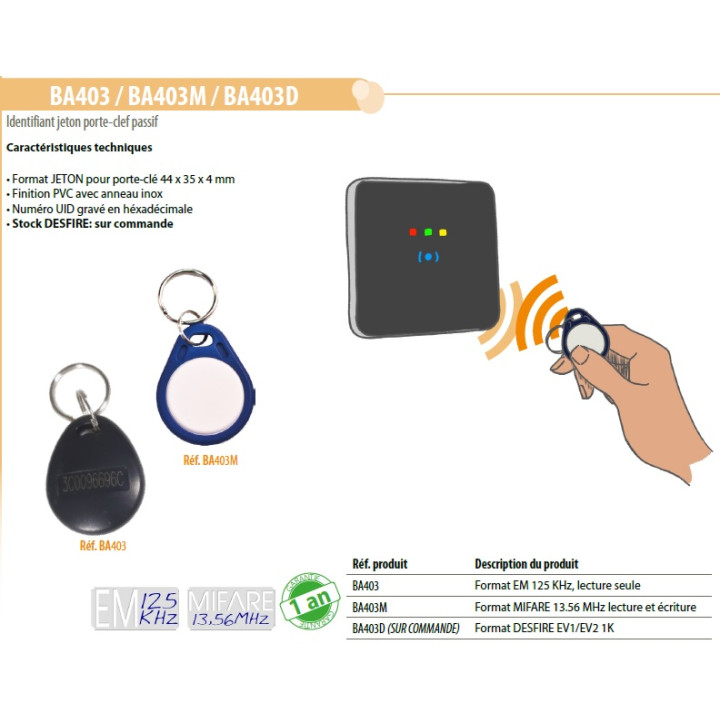 Badge Passif De Proximité Em Format Niso Jeton Porte Clé, Pour Lecteur 125Khz