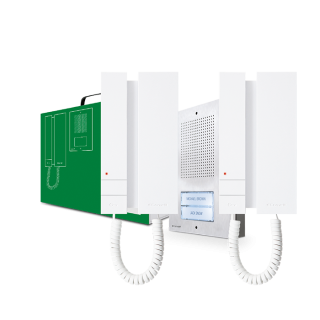 Série Mini - Kit audio 5 fils bifamilial Extra-Mini, 2 interphones, transfo 1200