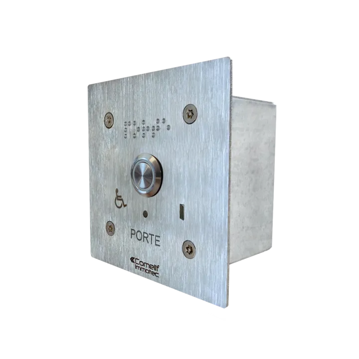 Bouton Sonore + Led Monté Sur Façade Inox 100X100 Gravée Porte Braille