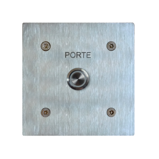 Poussoir inox lumineux C/NO/NF monté sur façade 100 x 100 gravée porte