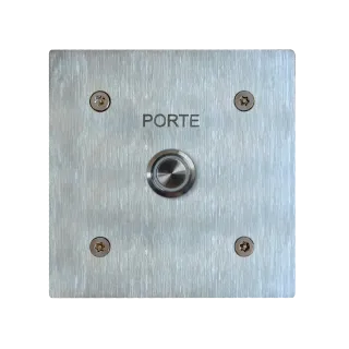 Bouton poussoir lumineux NO/NF en inox avec gravure, idéal pour portes d’accès.