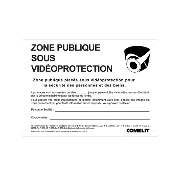 Panneau Réglementaire “Zone Sous Vidéosurveillance – Espace Public”. Conforme