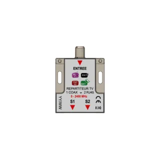 Répartiteur Tv Passif 1 Entrée Coax - 2 Sorties Rj45