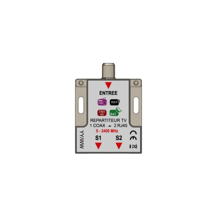 Répartiteur Tv Passif 1 Entrée Coax - 2 Sorties Rj45