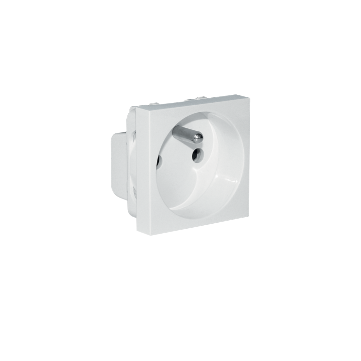 Prise de courant 2 pôles +T droiute blanche 45x45 encastrable à leviers courts Prise de courant 2 pôles +T droiute blanche 45x45 encastrable à leviers courts