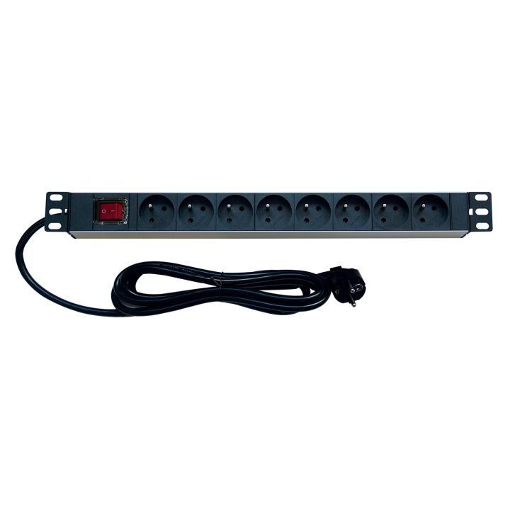 Bandeau 19'S' Electrique 1U 8 Prise + Interrupteur