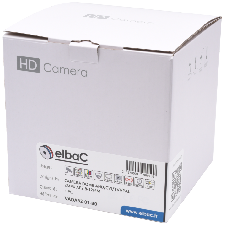 CAMERA DOME AHD/CVI/TVI/PAL 2MPx AF 2.8-12mm Boite 1 PC
