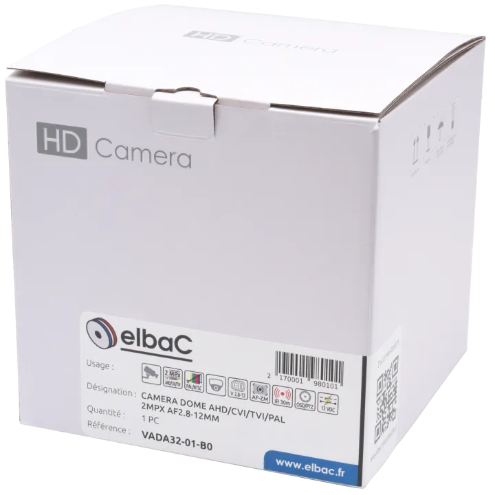 Caméra Dome Ahd/Cvi/Tvi/Pal 2Mpx Af 2.8-12Mm Boîte 1 Pc
