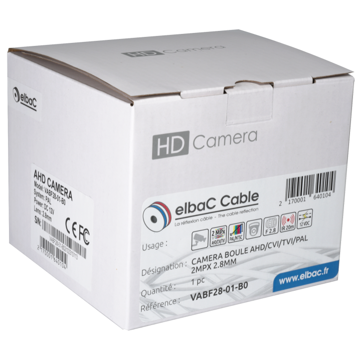 CAMERA BOULE AHD/CVI/TVI/PAL 2MPX 2.8MM Boite 1 PC