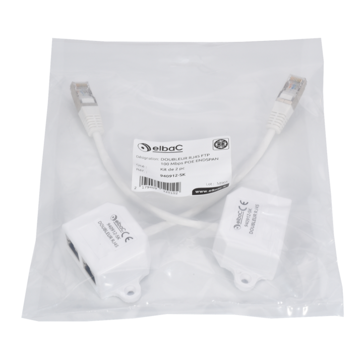 Kit 2 Doubleur Rj45 Ftp 100Mbps Poe Endspan Sachet 1 Kit