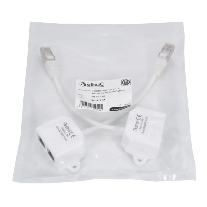 Kit 2 Doubleur Rj45 Ftp 100Mbps Poe Endspan Sachet 1 Kit
