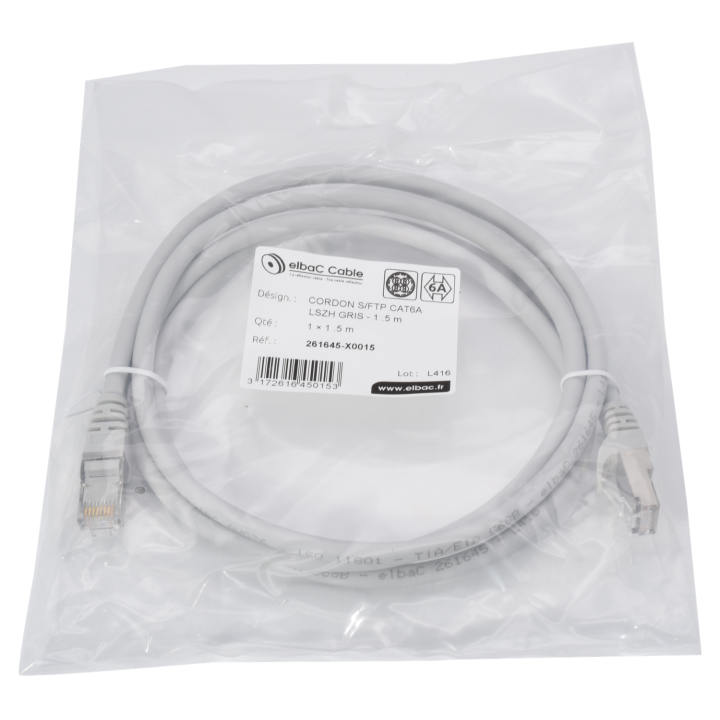 Cordon S/Ftp Cat6A Awg26 Lszh Gris 01.5M Cordon 1 Pc 1.5M