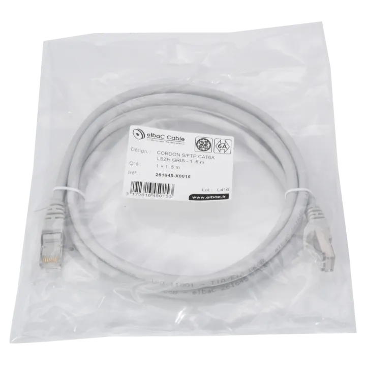 Cordon S/Ftp Cat6A Awg26 Lszh Gris 01.5M Cordon 1 Pc 1.5M