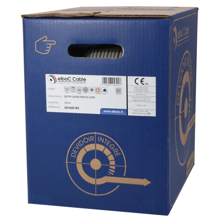 Câble S/Ftp Cat6A Patch Lszh Gris Dévidoir 305 M