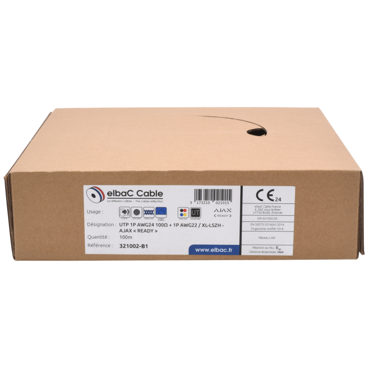 UTP 1P AWG24 100Ω + 1P AWG22 / XL-LSZH - AJAX - READY- Boite 100 M