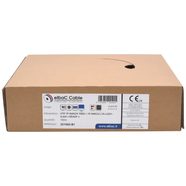 Câble Utp 1P Awg24 100Ω + 1P Awg22 / Xl-Lszh - Ajax - Ready- Boîte 100 M