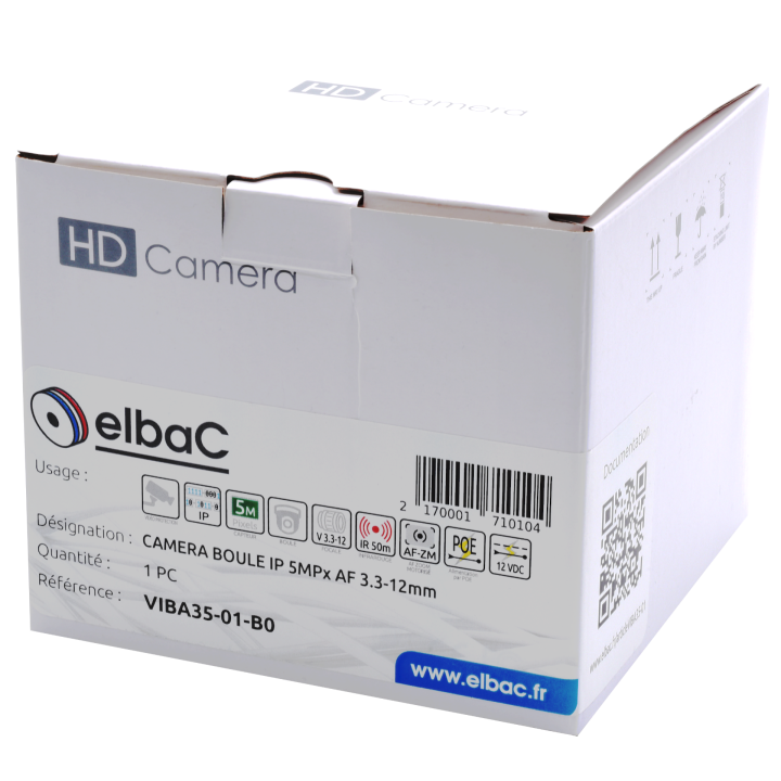 Caméra Boule Ip 5Mpx Af 3.3-12Mm Boite 1 Pc