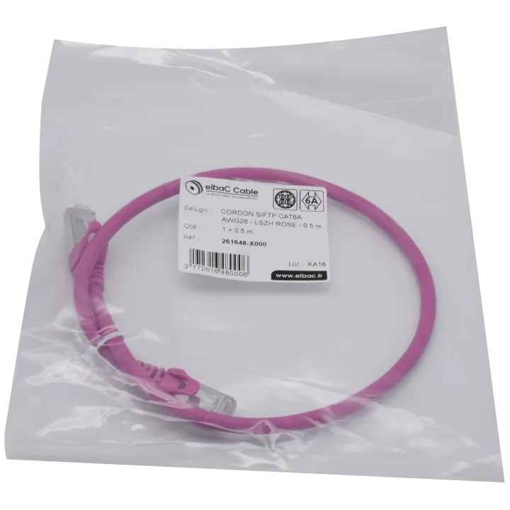Cordon S/Ftp Cat6A Awg26 Lszh Rose 0.5M Cordon 1 Pc0.5