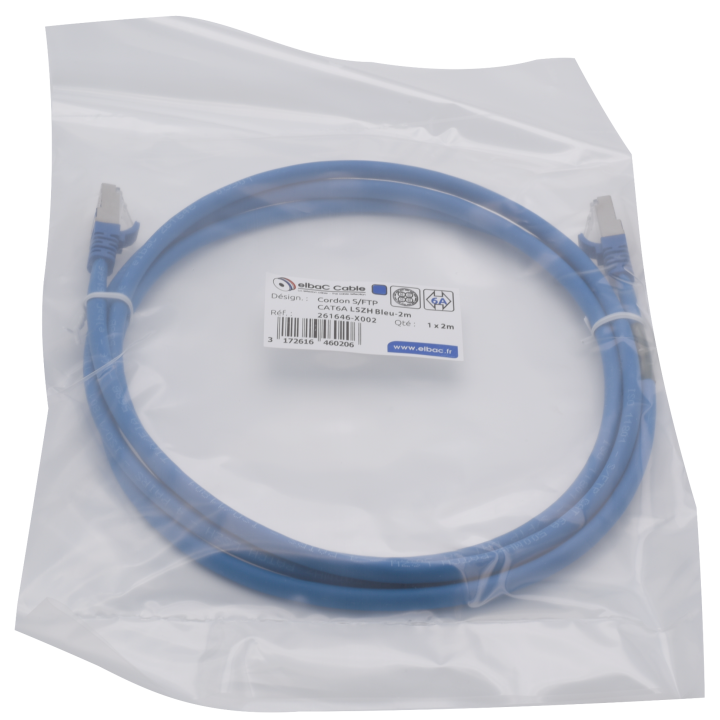 Cordon S/Ftp Cat6A Awg26 Lszh Bleu 02M Cordon 1 Pc 2M