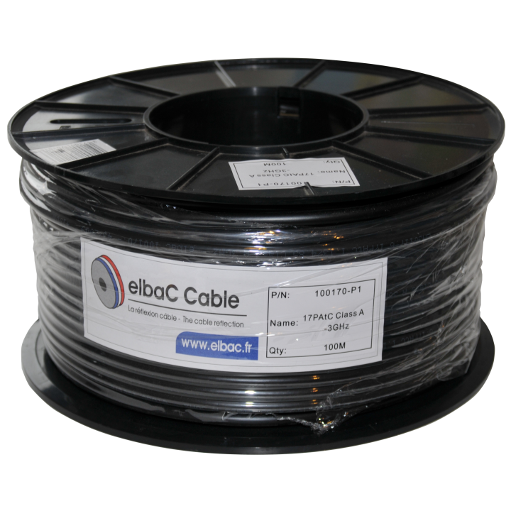 Noir 100M Câble Câble Coax 17Patc Classe A Triple Écran